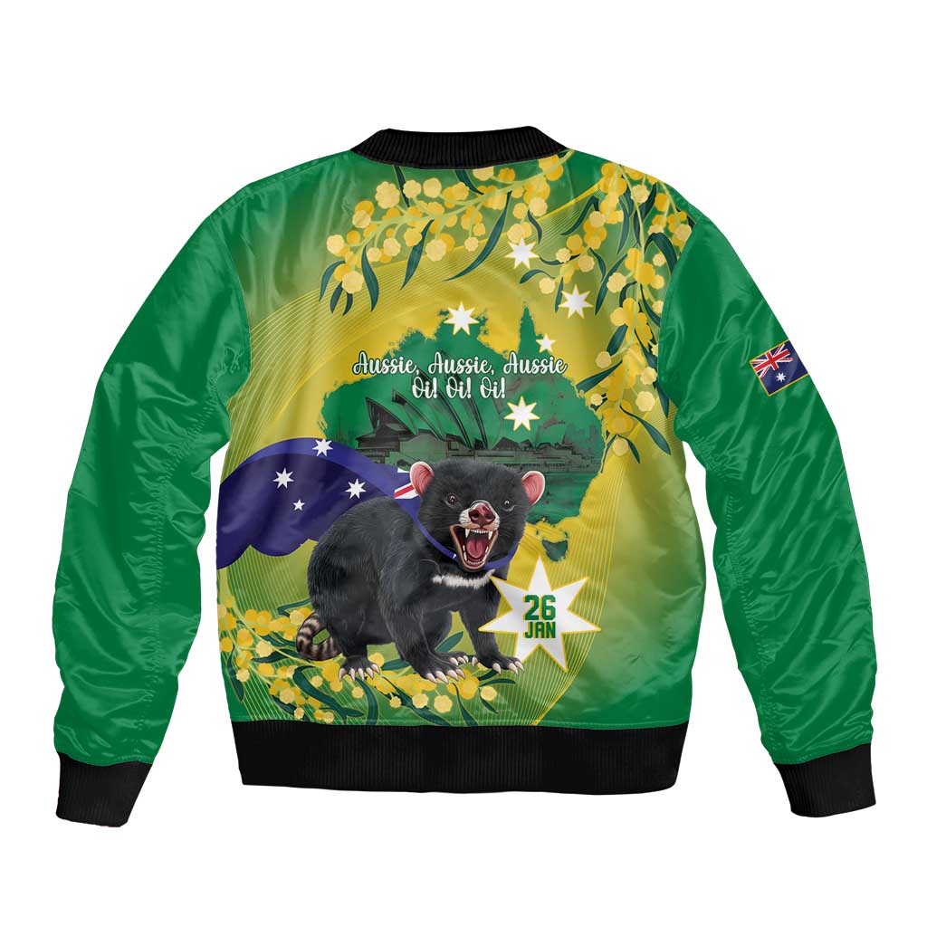 Tasimania Devil Australia Day Bomber Jacket Aussie Aussie Aussie Oi! Oi! Oi! - Green
