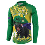 Tasimania Devil Australia Day Button Sweatshirt Aussie Aussie Aussie Oi! Oi! Oi! - Green
