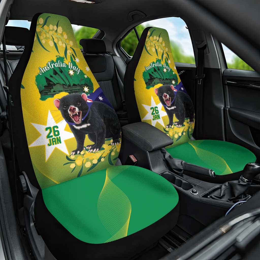Tasimania Devil Australia Day Car Seat Cover Aussie Aussie Aussie Oi! Oi! Oi! - Green