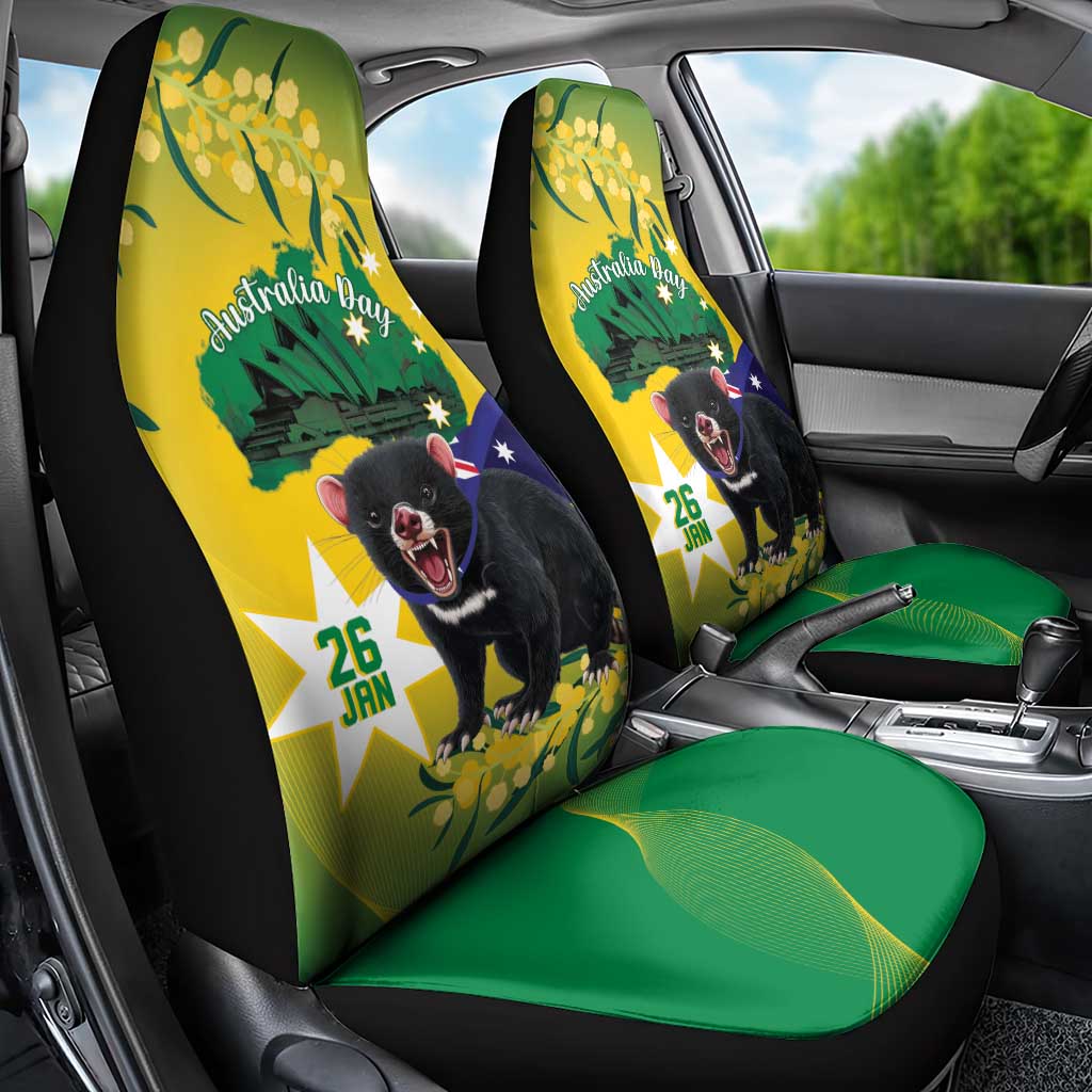 Tasimania Devil Australia Day Car Seat Cover Aussie Aussie Aussie Oi! Oi! Oi! - Green