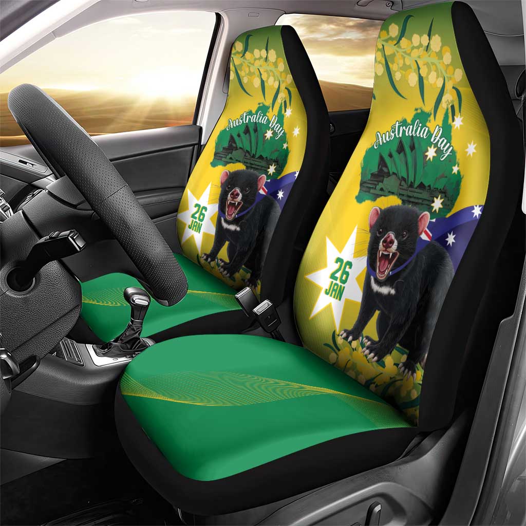 Tasimania Devil Australia Day Car Seat Cover Aussie Aussie Aussie Oi! Oi! Oi! - Green