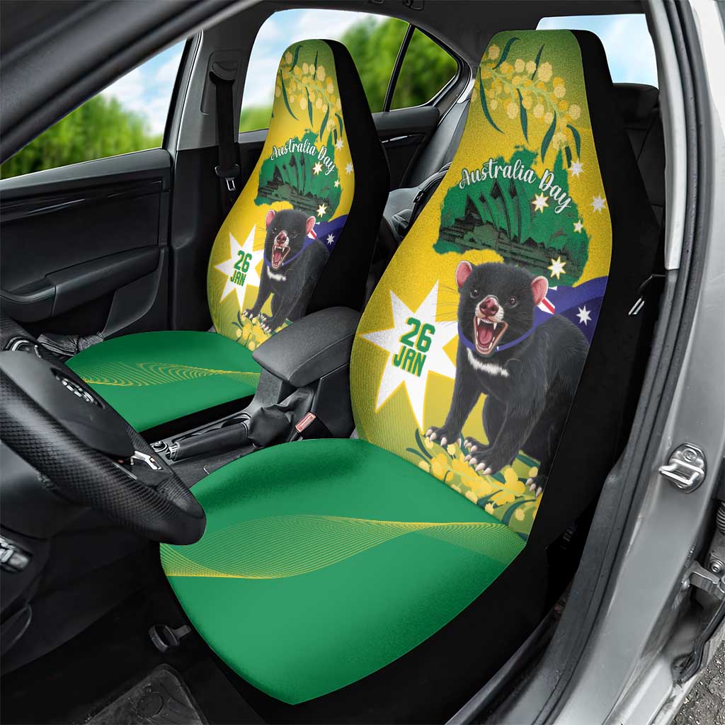 Tasimania Devil Australia Day Car Seat Cover Aussie Aussie Aussie Oi! Oi! Oi! - Green