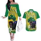 Tasimania Devil Australia Day Couples Matching Off The Shoulder Long Sleeve Dress and Hawaiian Shirt Aussie Aussie Aussie Oi! Oi! Oi! - Green