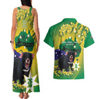 Tasimania Devil Australia Day Couples Matching Tank Maxi Dress and Hawaiian Shirt Aussie Aussie Aussie Oi! Oi! Oi! - Green