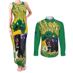 Tasimania Devil Australia Day Couples Matching Tank Maxi Dress and Long Sleeve Button Shirt Aussie Aussie Aussie Oi! Oi! Oi! - Green