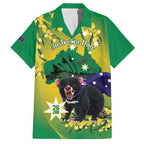 Tasimania Devil Australia Day Family Matching Long Sleeve Bodycon Dress and Hawaiian Shirt Aussie Aussie Aussie Oi! Oi! Oi! - Green