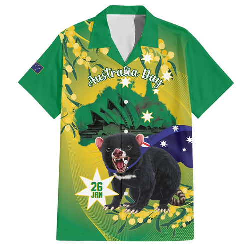 Tasimania Devil Australia Day Family Matching Long Sleeve Bodycon Dress and Hawaiian Shirt Aussie Aussie Aussie Oi! Oi! Oi! - Green