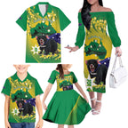 Tasimania Devil Australia Day Family Matching Off The Shoulder Long Sleeve Dress and Hawaiian Shirt Aussie Aussie Aussie Oi! Oi! Oi! - Green