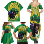Tasimania Devil Australia Day Family Matching Summer Maxi Dress and Hawaiian Shirt Aussie Aussie Aussie Oi! Oi! Oi! - Green