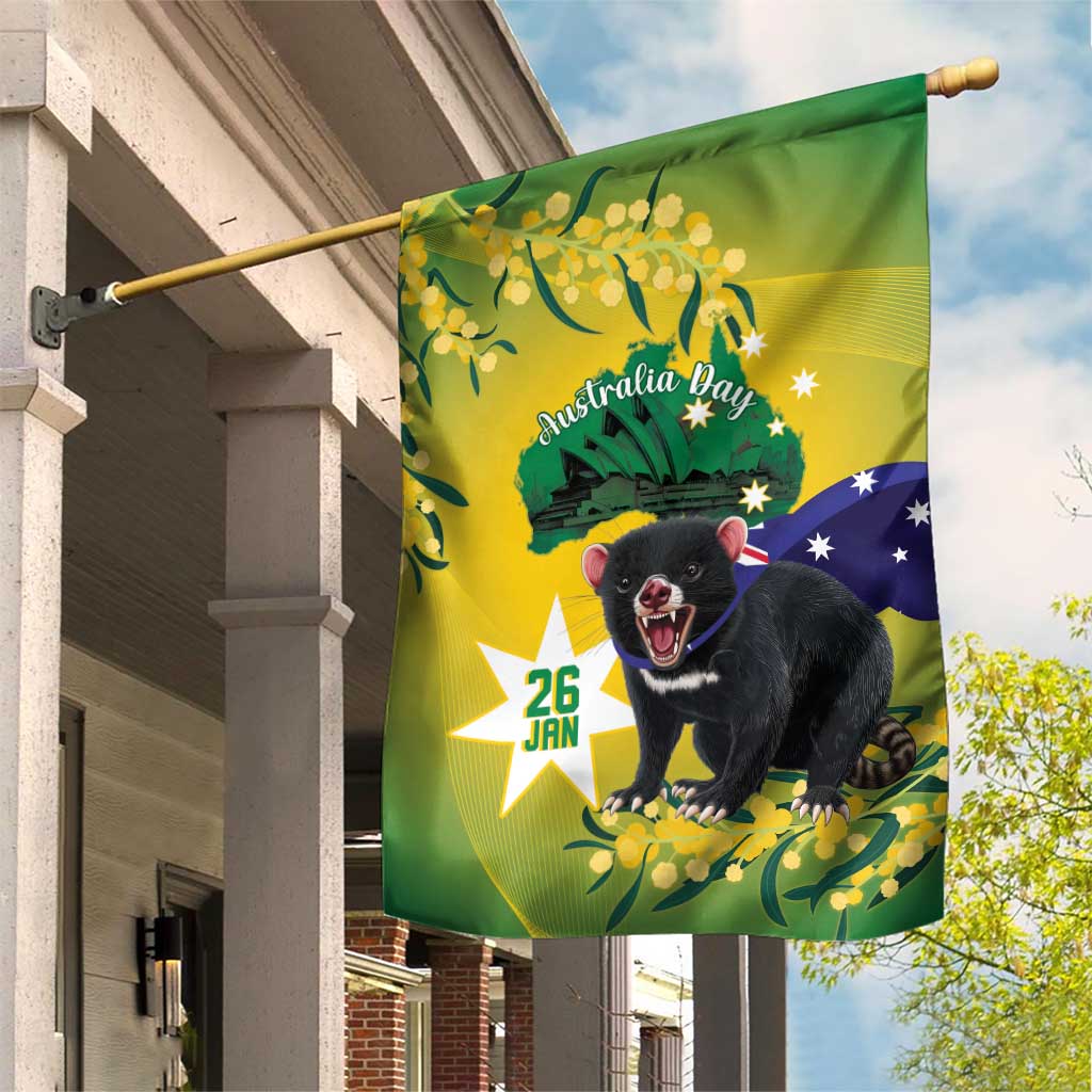 Tasimania Devil Australia Day Garden Flag Aussie Aussie Aussie Oi! Oi! Oi! - Green