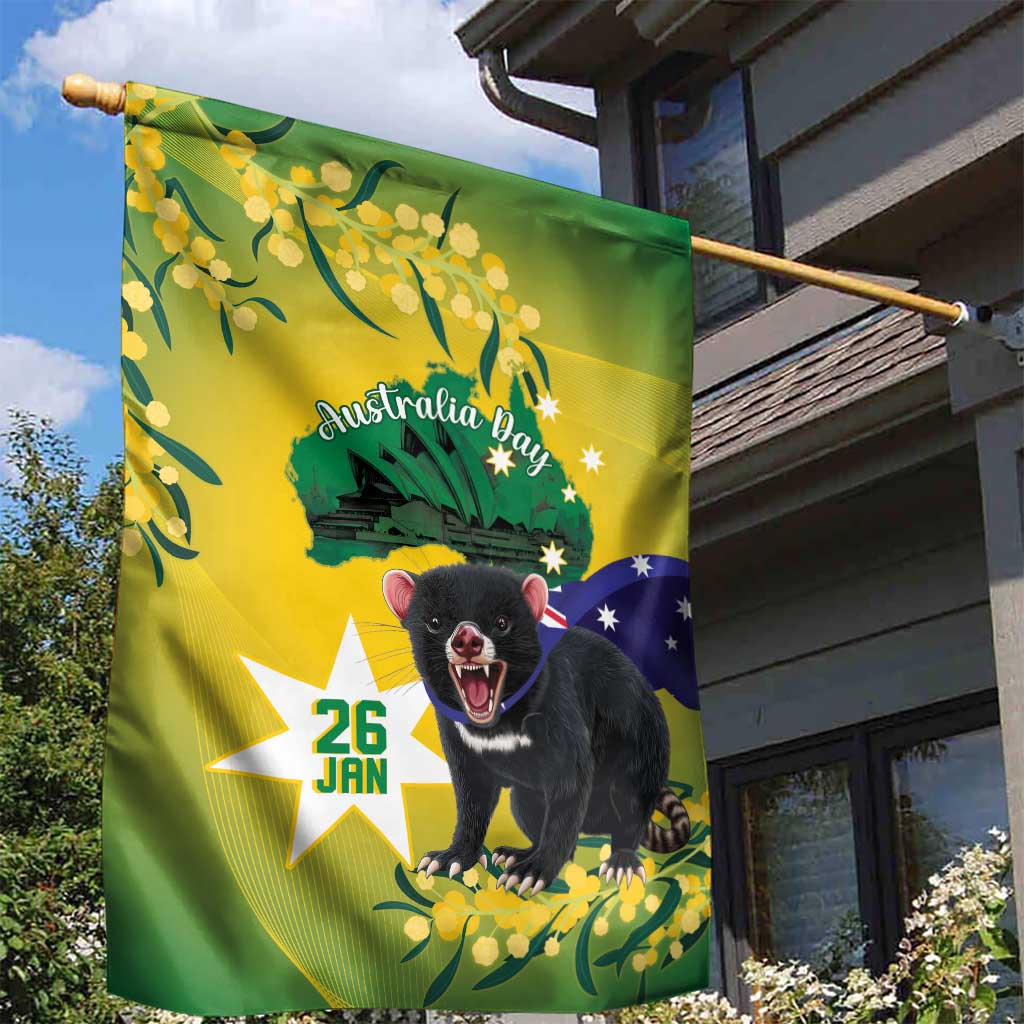 Tasimania Devil Australia Day Garden Flag Aussie Aussie Aussie Oi! Oi! Oi! - Green