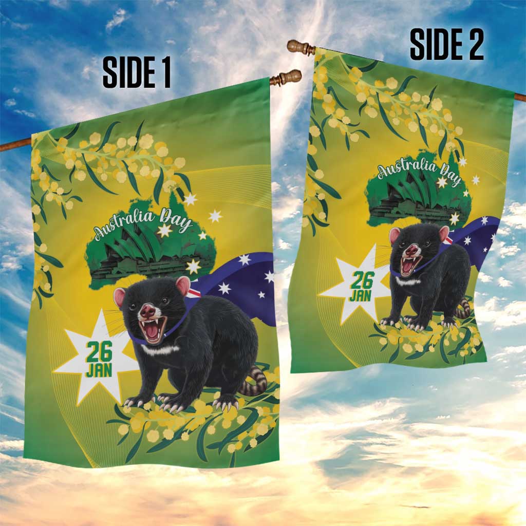 Tasimania Devil Australia Day Garden Flag Aussie Aussie Aussie Oi! Oi! Oi! - Green
