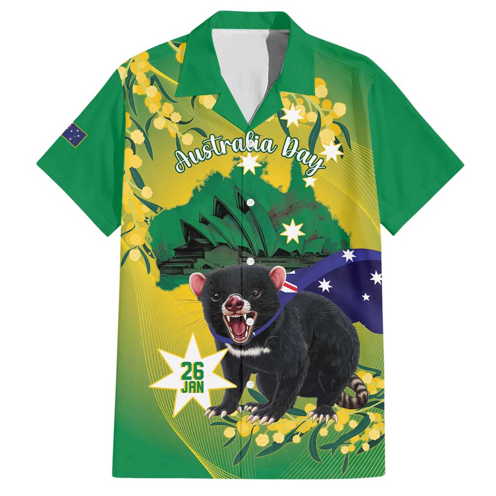 Tasimania Devil Australia Day Hawaiian Shirt Aussie Aussie Aussie Oi! Oi! Oi! - Green