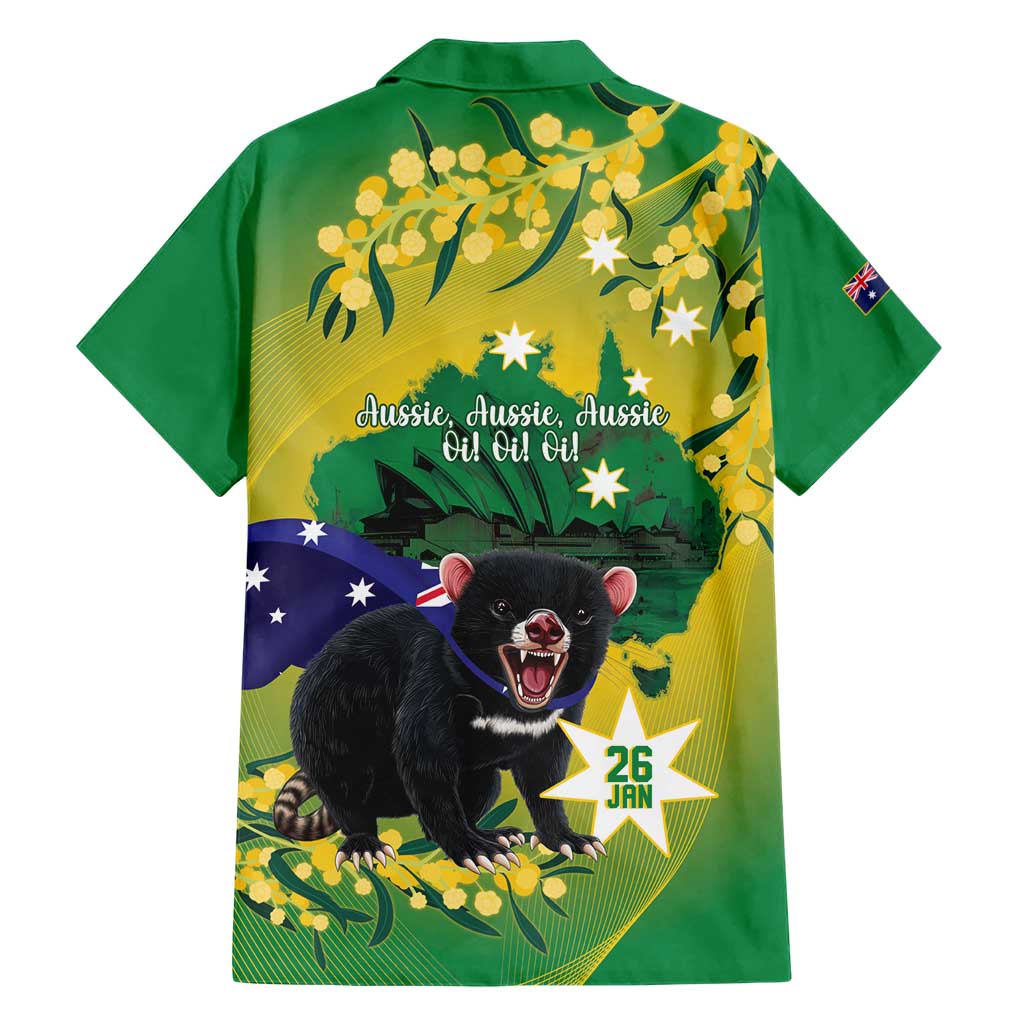 Tasimania Devil Australia Day Hawaiian Shirt Aussie Aussie Aussie Oi! Oi! Oi! - Green