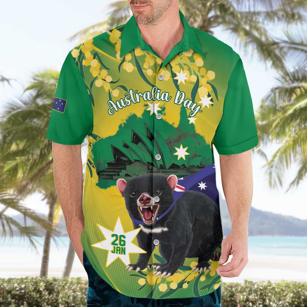 Tasimania Devil Australia Day Hawaiian Shirt Aussie Aussie Aussie Oi! Oi! Oi! - Green