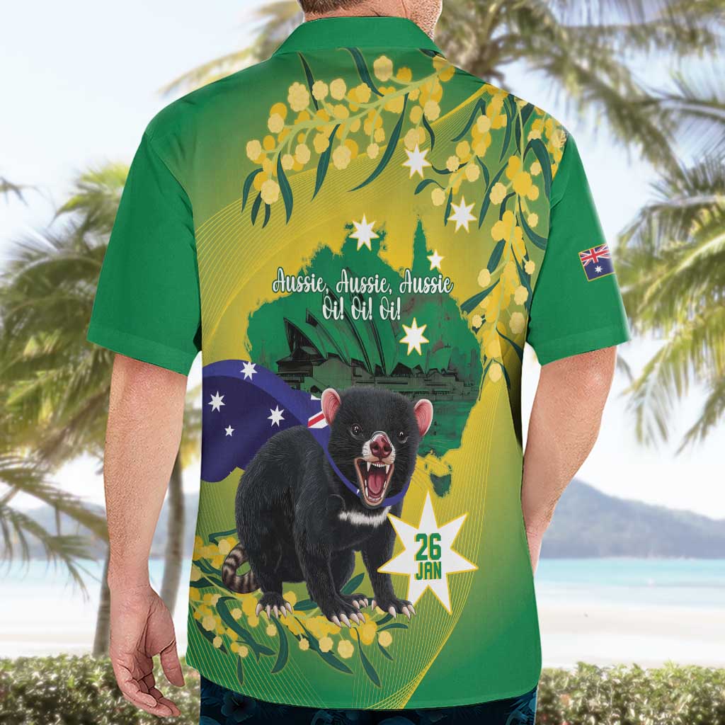 Tasimania Devil Australia Day Hawaiian Shirt Aussie Aussie Aussie Oi! Oi! Oi! - Green