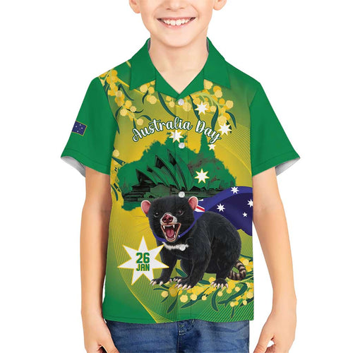 Tasimania Devil Australia Day Hawaiian Shirt Aussie Aussie Aussie Oi! Oi! Oi! - Green