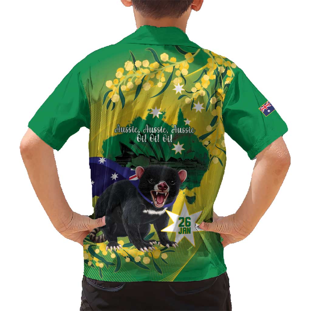 Tasimania Devil Australia Day Hawaiian Shirt Aussie Aussie Aussie Oi! Oi! Oi! - Green