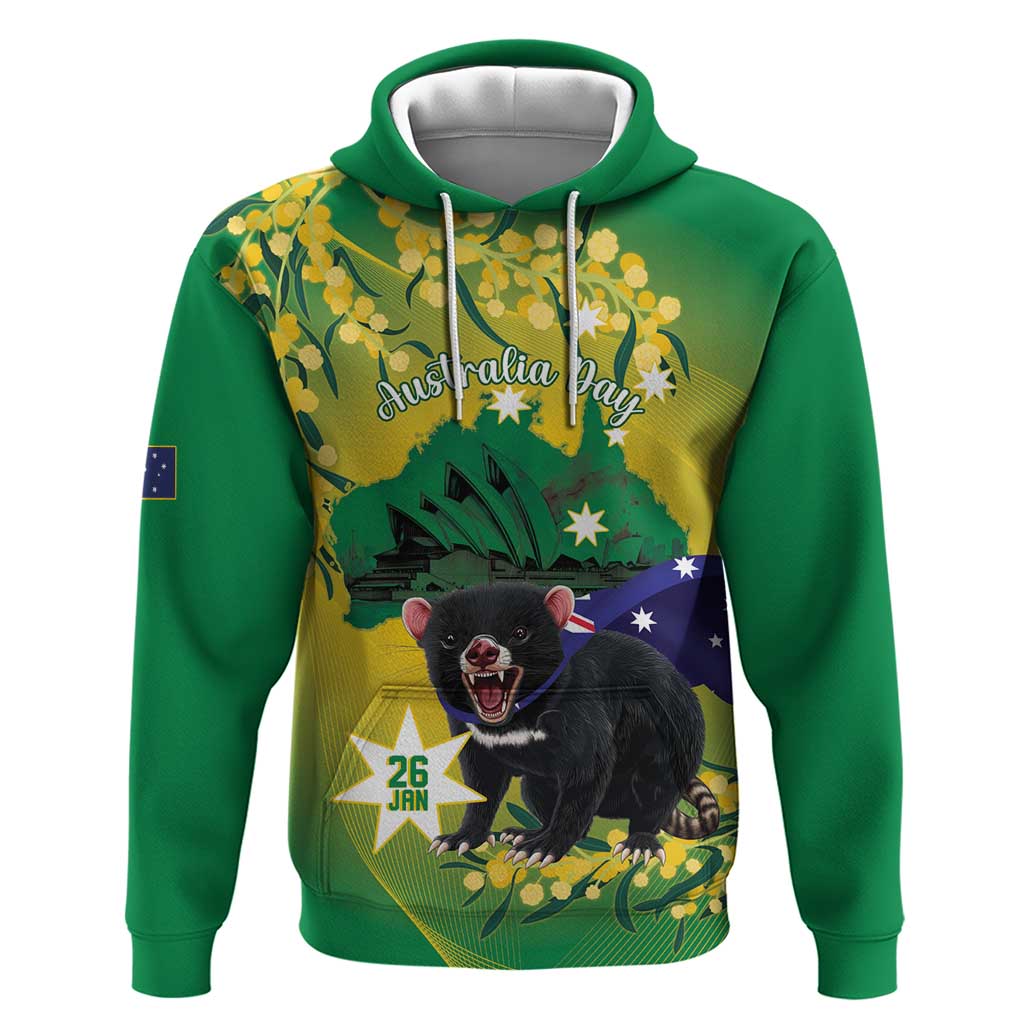 Tasimania Devil Australia Day Hoodie Aussie Aussie Aussie Oi! Oi! Oi! - Green