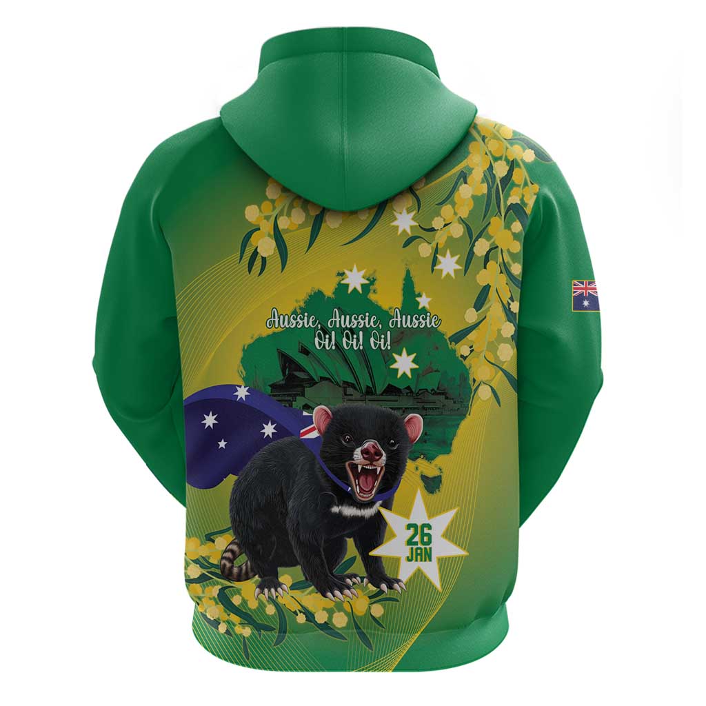 Tasimania Devil Australia Day Hoodie Aussie Aussie Aussie Oi! Oi! Oi! - Green
