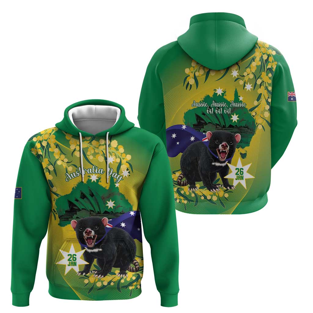 Tasimania Devil Australia Day Hoodie Aussie Aussie Aussie Oi! Oi! Oi! - Green