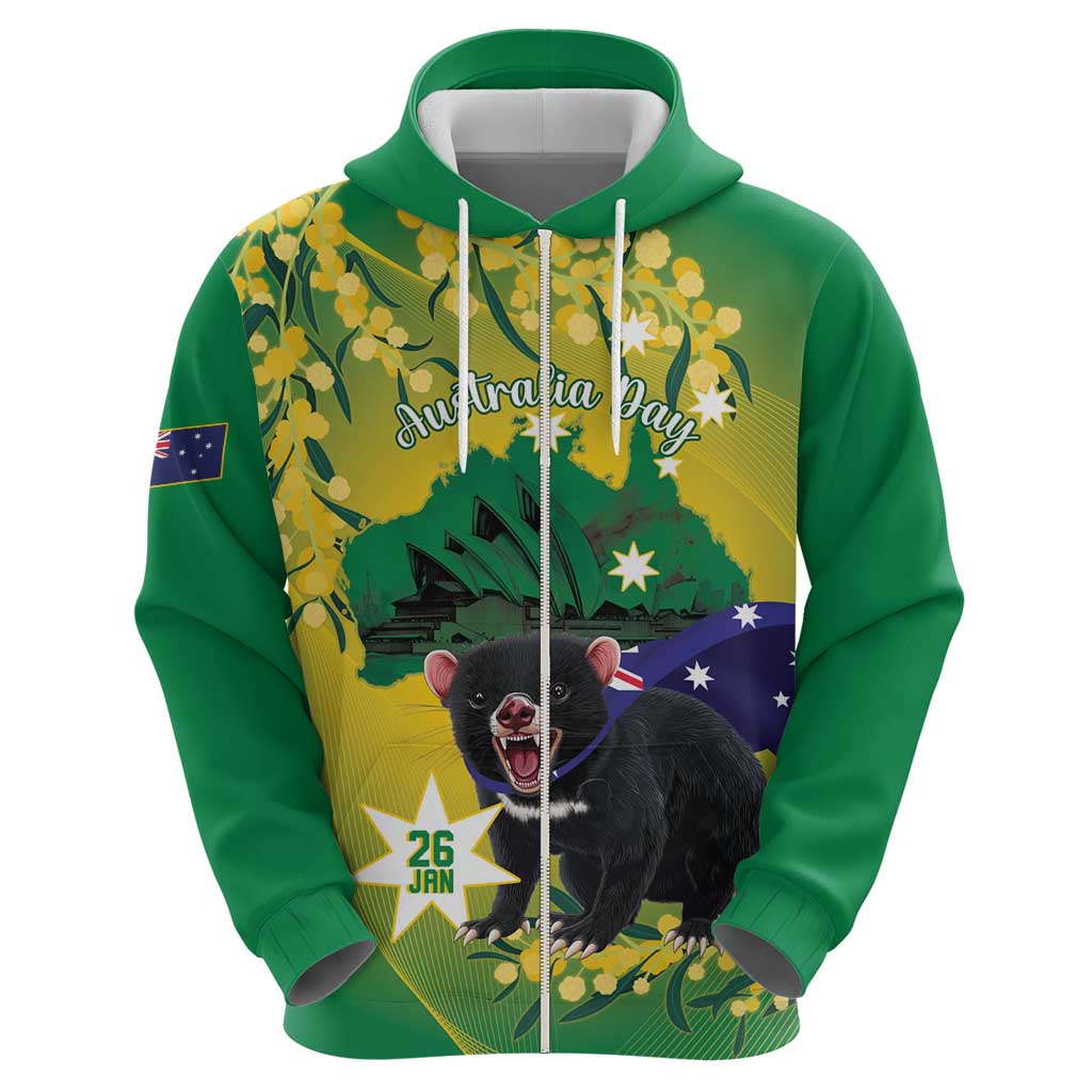 Tasimania Devil Australia Day Hoodie Aussie Aussie Aussie Oi! Oi! Oi! - Green