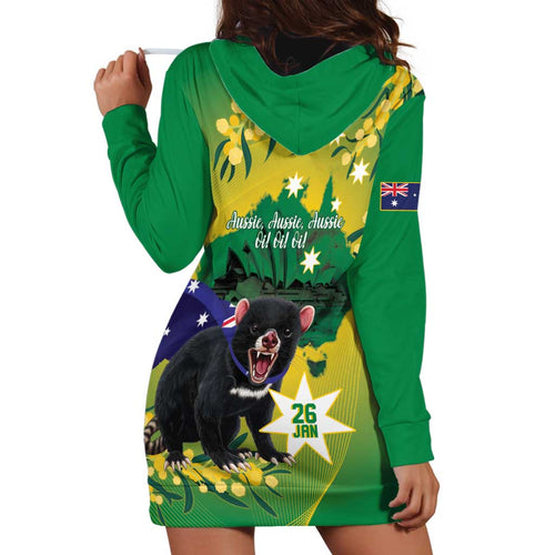 Tasimania Devil Australia Day Hoodie Dress Aussie Aussie Aussie Oi! Oi! Oi! - Green