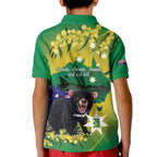Tasimania Devil Australia Day Kid Polo Shirt Aussie Aussie Aussie Oi! Oi! Oi! - Green