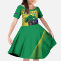 Tasimania Devil Australia Day Kid Short Sleeve Dress Aussie Aussie Aussie Oi! Oi! Oi! - Green