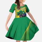 Tasimania Devil Australia Day Kid Short Sleeve Dress Aussie Aussie Aussie Oi! Oi! Oi! - Green