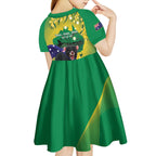 Tasimania Devil Australia Day Kid Short Sleeve Dress Aussie Aussie Aussie Oi! Oi! Oi! - Green