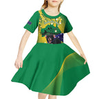 Tasimania Devil Australia Day Kid Short Sleeve Dress Aussie Aussie Aussie Oi! Oi! Oi! - Green
