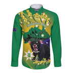Tasimania Devil Australia Day Long Sleeve Button Shirt Aussie Aussie Aussie Oi! Oi! Oi! - Green