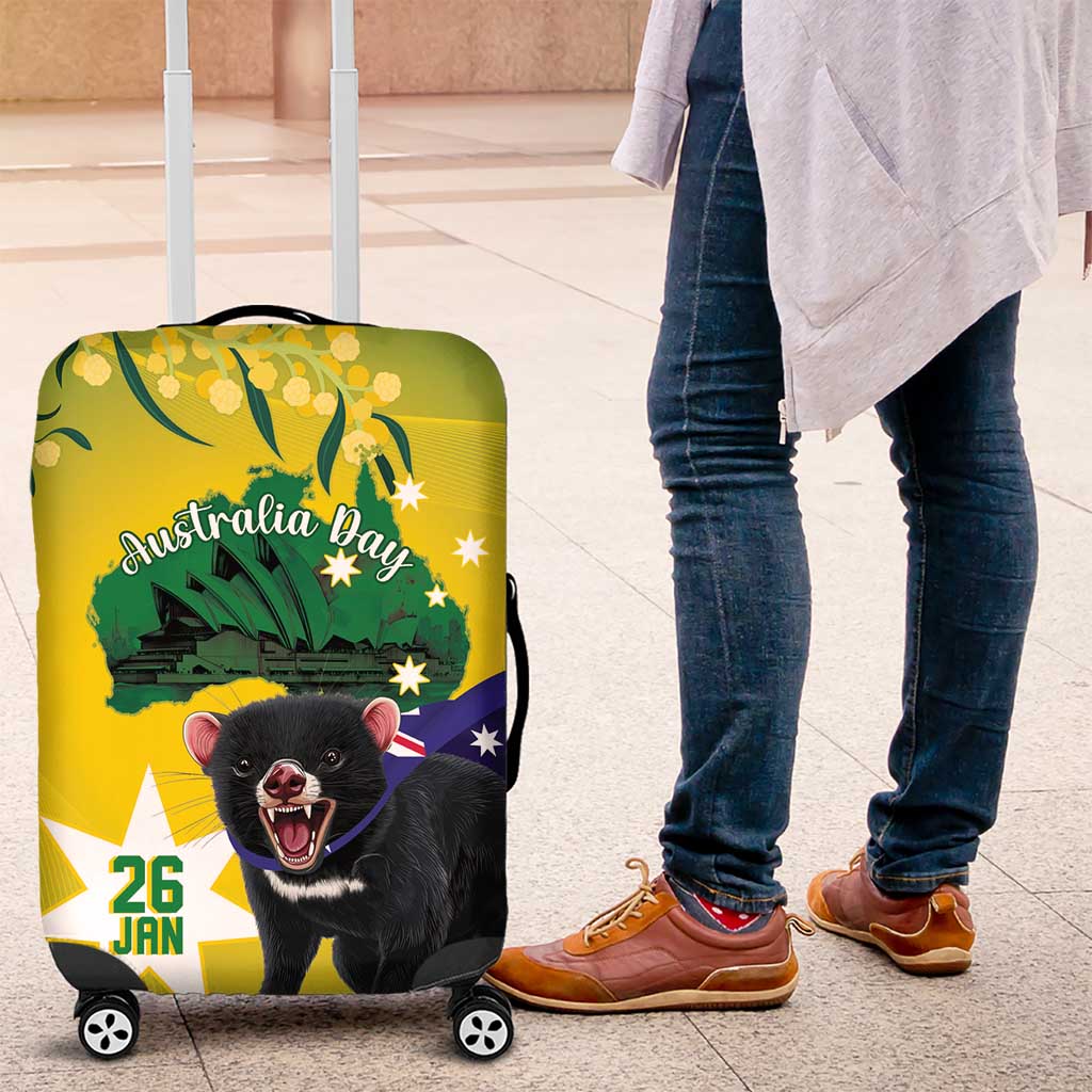 Tasimania Devil Australia Day Luggage Cover Aussie Aussie Aussie Oi! Oi! Oi! - Green