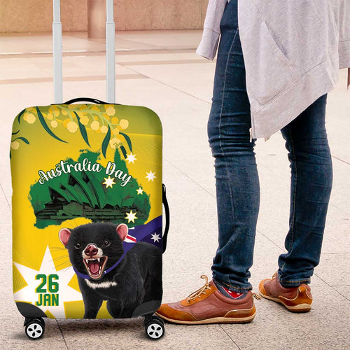 Tasimania Devil Australia Day Luggage Cover Aussie Aussie Aussie Oi! Oi! Oi! - Green