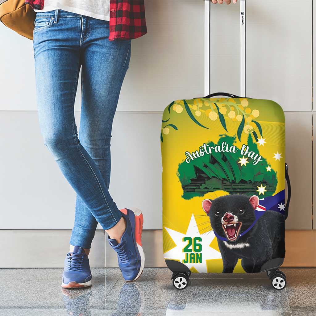 Tasimania Devil Australia Day Luggage Cover Aussie Aussie Aussie Oi! Oi! Oi! - Green