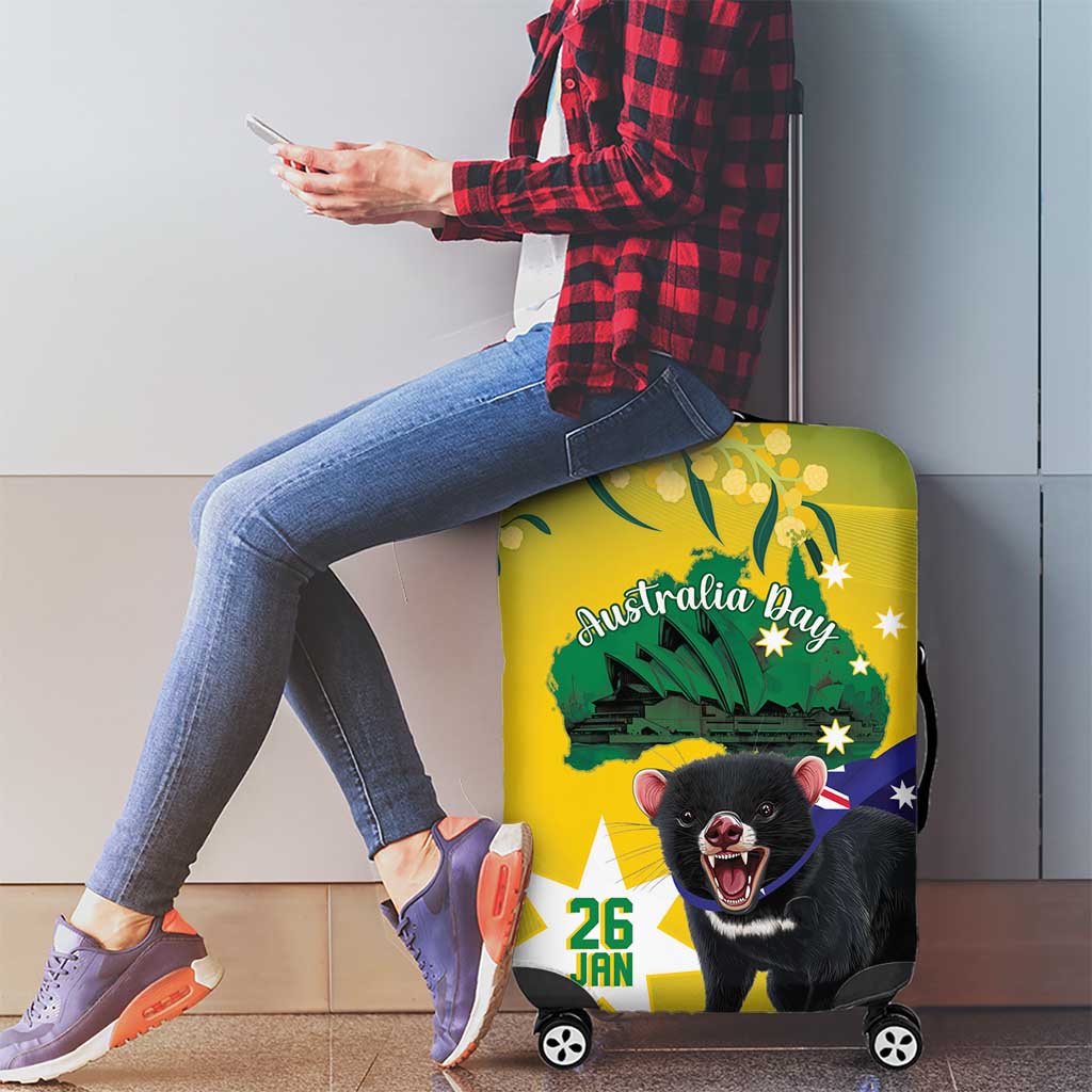 Tasimania Devil Australia Day Luggage Cover Aussie Aussie Aussie Oi! Oi! Oi! - Green
