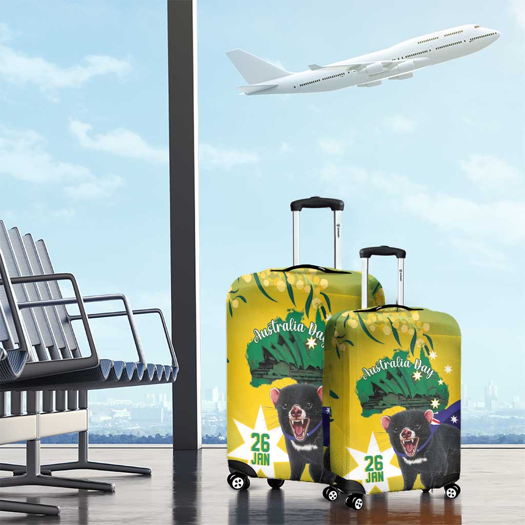 Tasimania Devil Australia Day Luggage Cover Aussie Aussie Aussie Oi! Oi! Oi! - Green