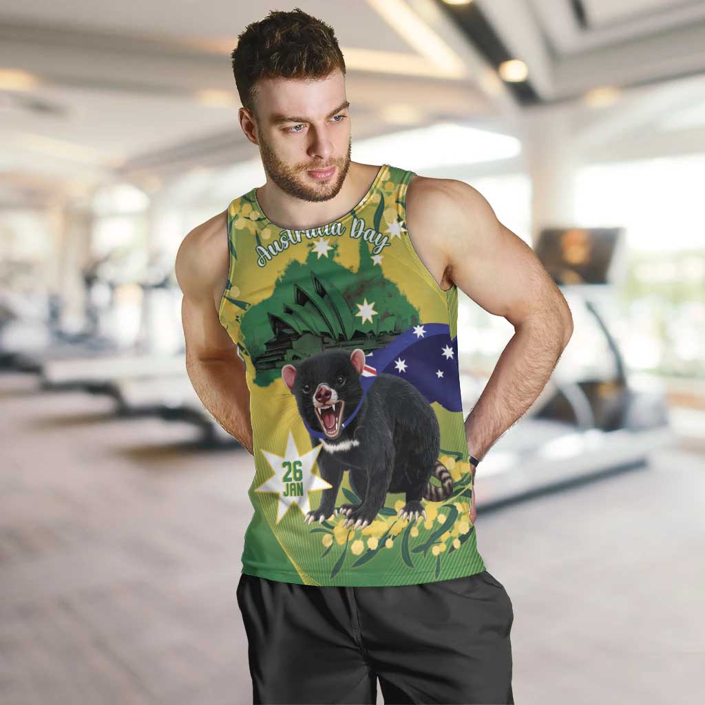 Tasimania Devil Australia Day Men Tank Top Aussie Aussie Aussie Oi! Oi! Oi! - Green