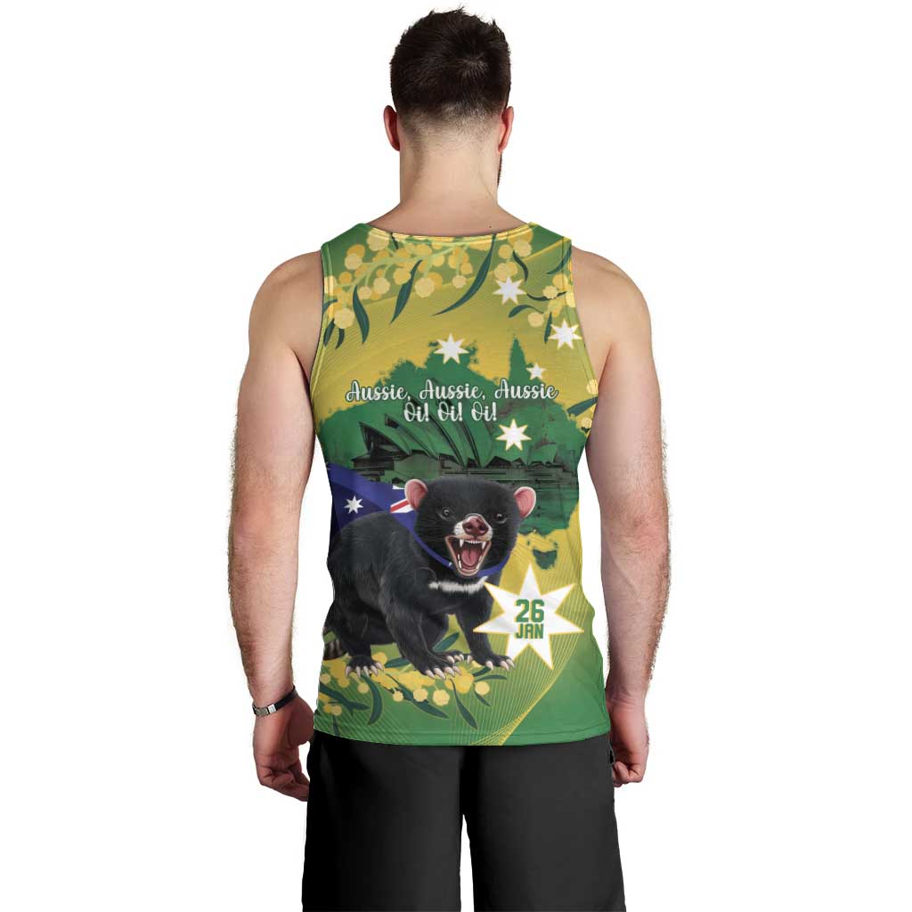 Tasimania Devil Australia Day Men Tank Top Aussie Aussie Aussie Oi! Oi! Oi! - Green