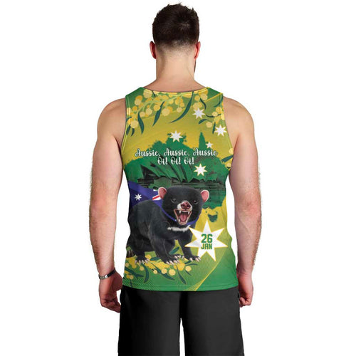 Tasimania Devil Australia Day Men Tank Top Aussie Aussie Aussie Oi! Oi! Oi! - Green