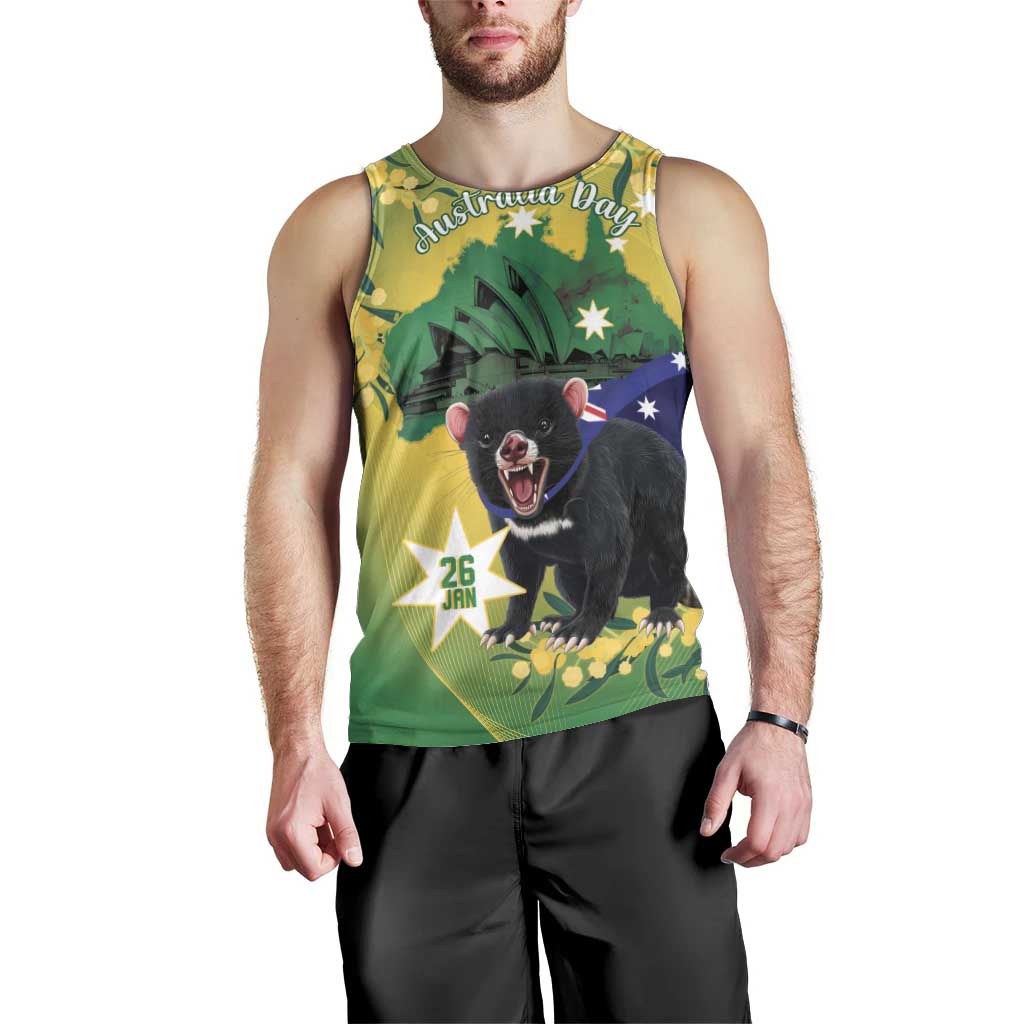 Tasimania Devil Australia Day Men Tank Top Aussie Aussie Aussie Oi! Oi! Oi! - Green