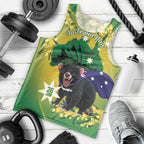 Tasimania Devil Australia Day Men Tank Top Aussie Aussie Aussie Oi! Oi! Oi! - Green