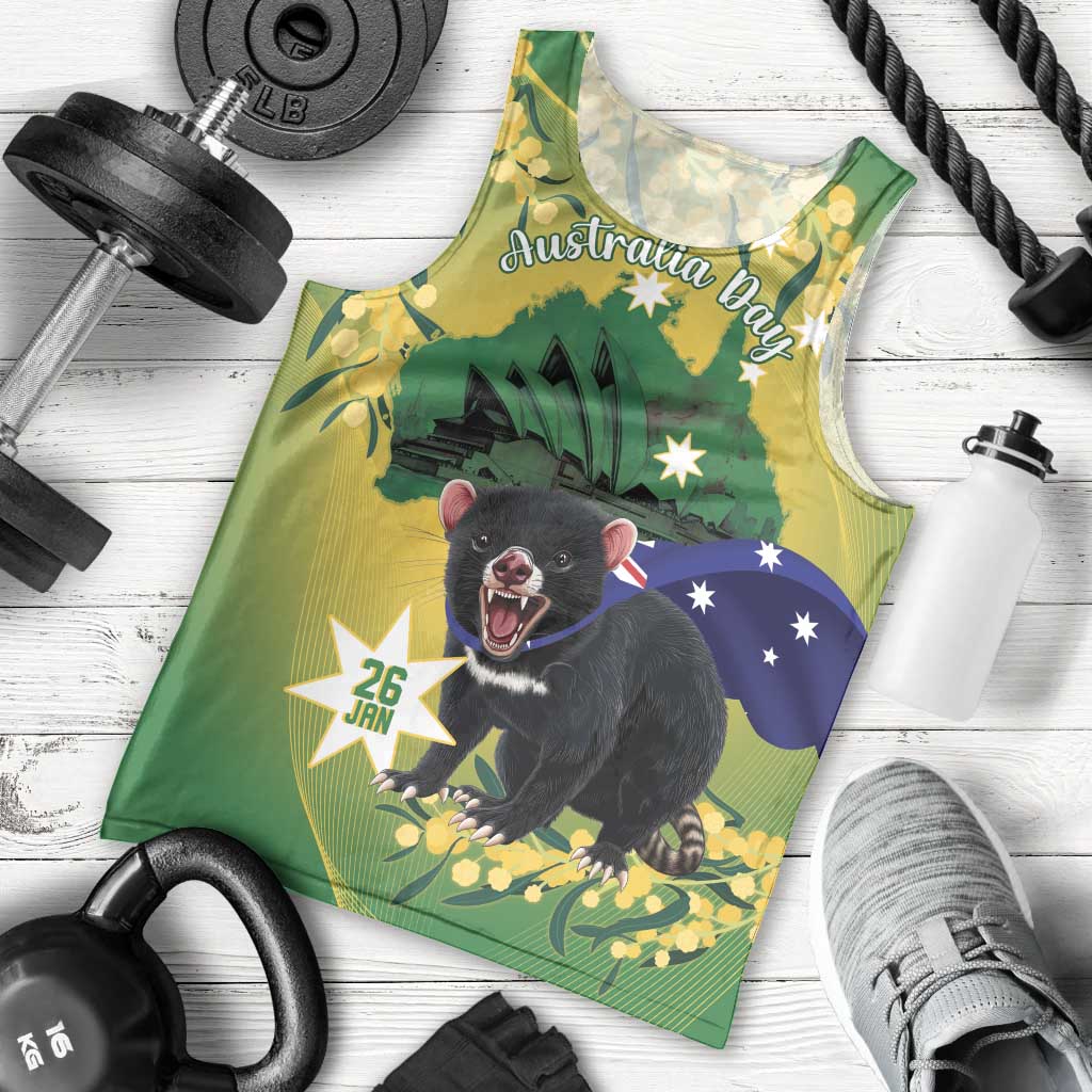 Tasimania Devil Australia Day Men Tank Top Aussie Aussie Aussie Oi! Oi! Oi! - Green