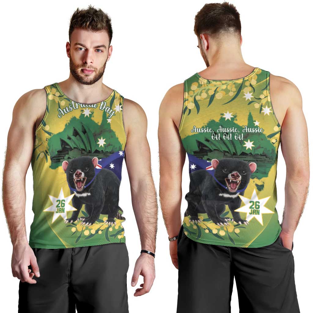 Tasimania Devil Australia Day Men Tank Top Aussie Aussie Aussie Oi! Oi! Oi! - Green