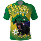 Tasimania Devil Australia Day Polo Shirt Aussie Aussie Aussie Oi! Oi! Oi! - Green