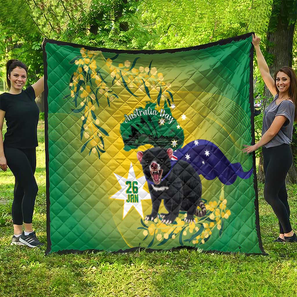 Tasimania Devil Australia Day Quilt Aussie Aussie Aussie Oi! Oi! Oi! - Green