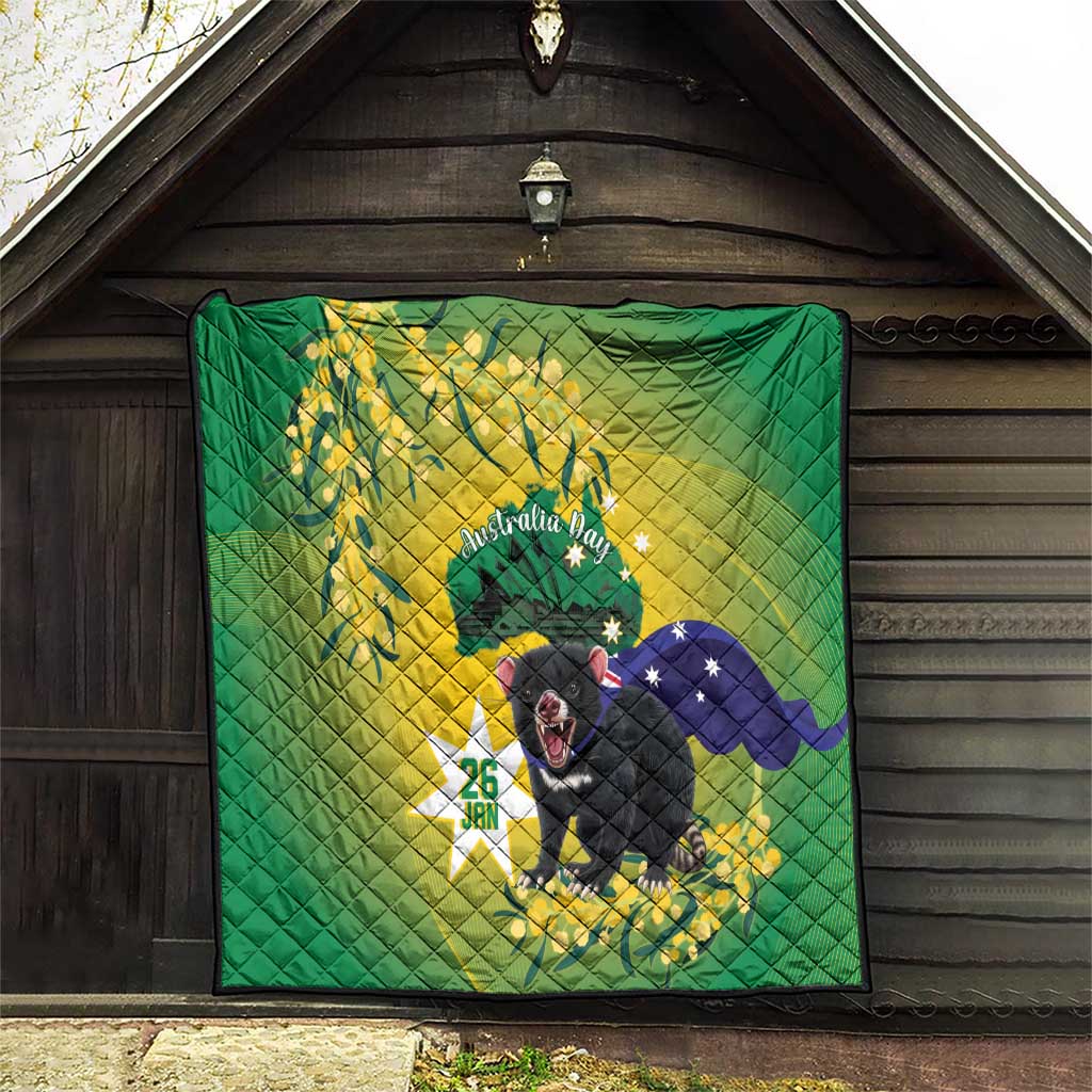 Tasimania Devil Australia Day Quilt Aussie Aussie Aussie Oi! Oi! Oi! - Green