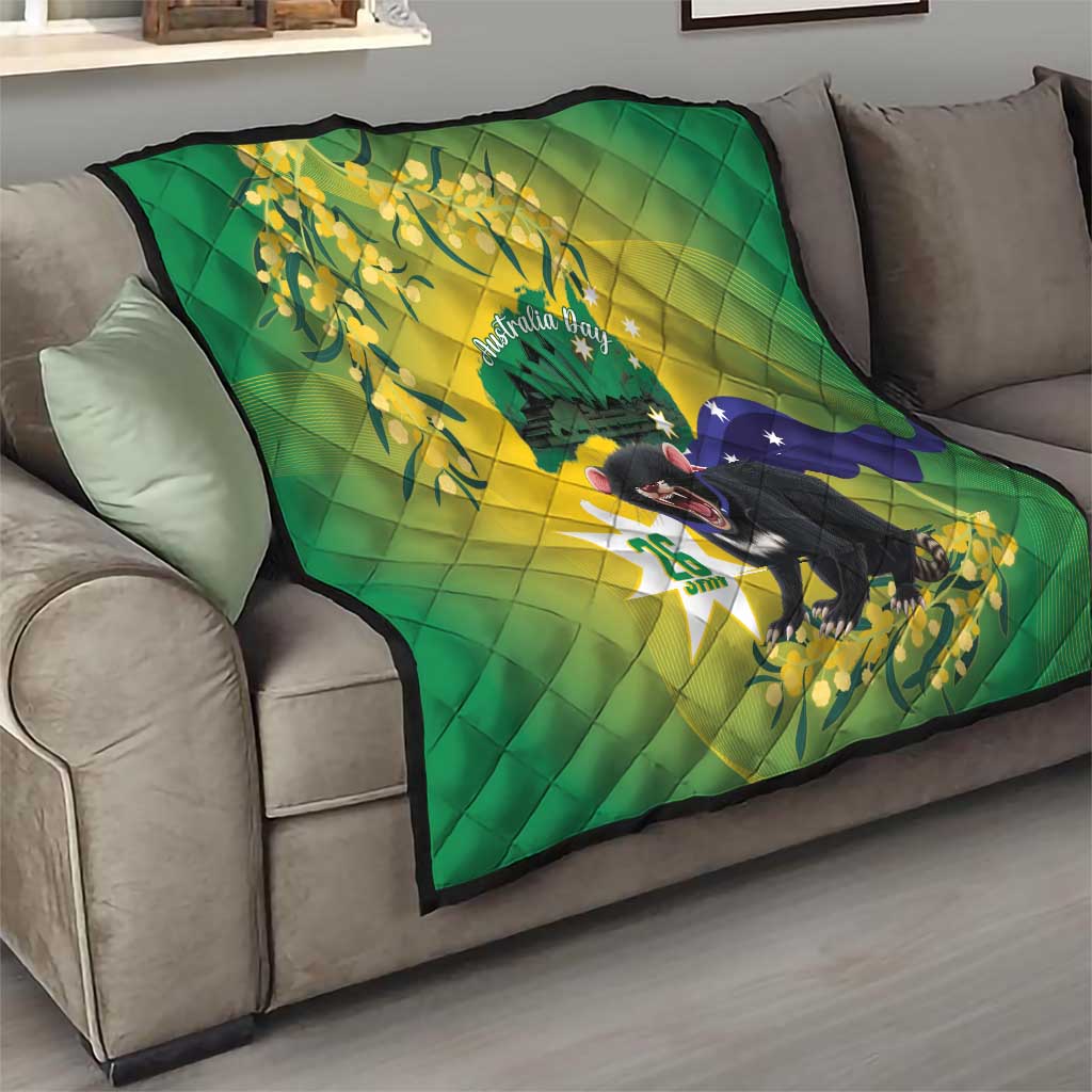 Tasimania Devil Australia Day Quilt Aussie Aussie Aussie Oi! Oi! Oi! - Green