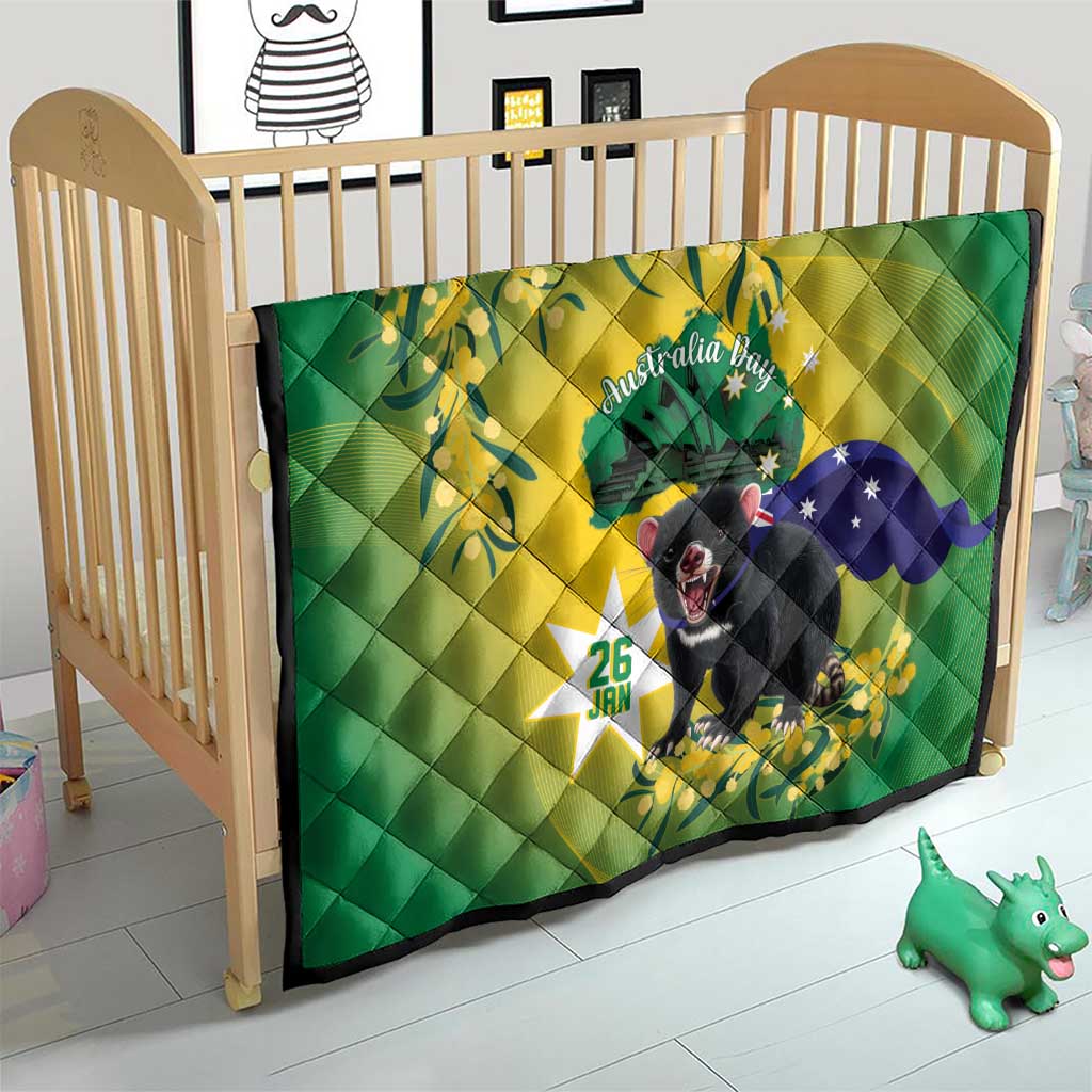Tasimania Devil Australia Day Quilt Aussie Aussie Aussie Oi! Oi! Oi! - Green